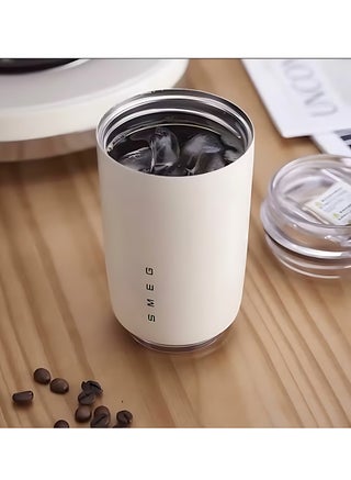 كوب قهوة سفر من Smeg، كوب مشروبات معزول مع غطاء مانع للتسرب، حافظ حرارة للقهوة للاستخدام اليومي، أبيض - view 5